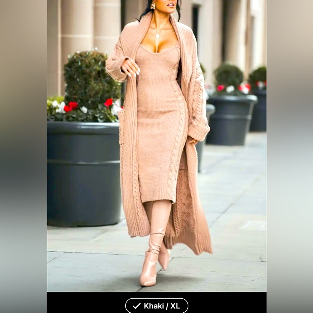 2pc Set Sweater Dress with Matching Cardigan